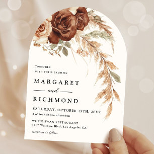 Boho Rusty Terracotta Rustic Floral Arch Wedding Invitation