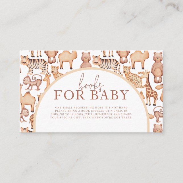 Boho Safari Animals Arch Jungle Baby Shower Books Enclosure Card (Front)