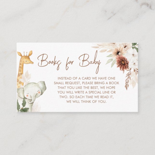 Boho Safari Animals Baby Shower Books for Baby Enclosure Card (Front)