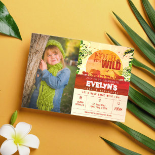 Boho Safari Animals Four Ever Wild Photo Birthday Invitation