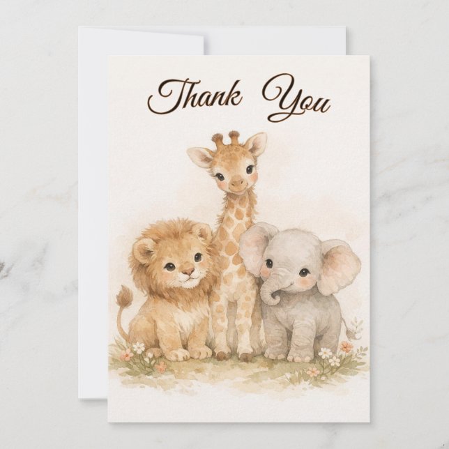 Boho Safari Animals Lion Giraffe Elephant Neutral Invitation (Front)