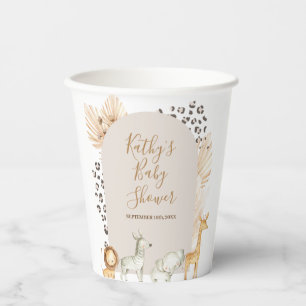 Boho Safari Animals Pampas Grass White Paper Cups