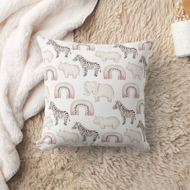 Boho Safari Animals Pastel Baby Shower Throw Cushion (Blanket)