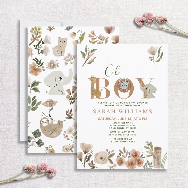 Boho Safari Animals Sweet Baby Boy Baby Shower Invitation (Creator Uploaded)