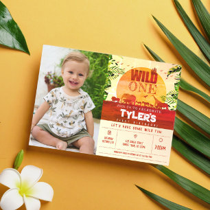 Boho Safari Animals Wild One Photo 1st Birthday Invitation