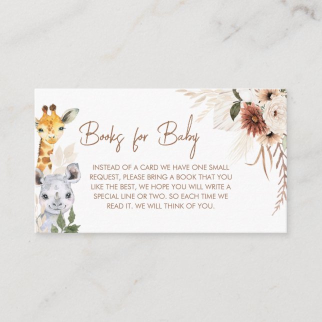 Boho Safari Baby Shower Books for Baby Enclosure Card (Front)