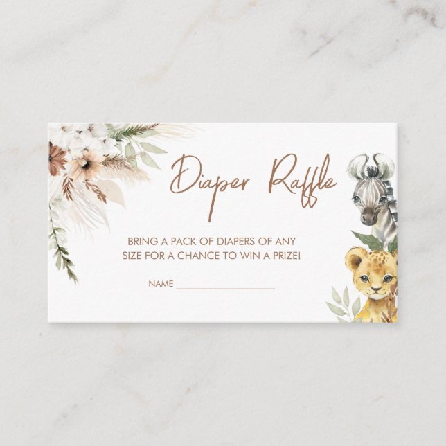 Boho Safari Baby Shower Diaper Raffle Enclosure Card (Front)