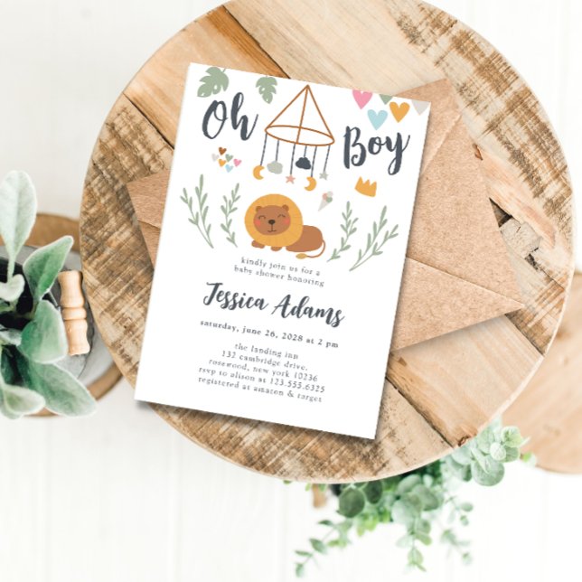 Boho Safari Lion Baby Boy Baby Shower Invitation (Creator Uploaded)