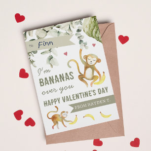 Boho Safari Monkey Classroom Valentines Day Card