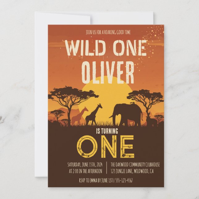 Boho Safari Sunset Wild One Birthday Invitation (Front)