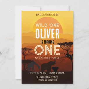Boho Safari Sunset Wild One Birthday Invitation