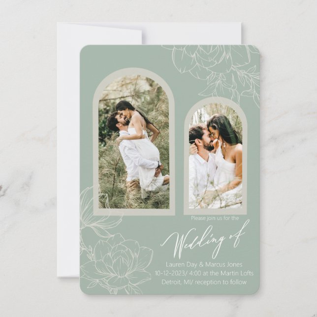 Boho Sage Arch Design Wedding Invitation (Front)