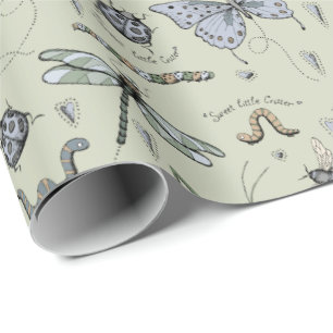 Boho Sage Baby Bugs Insects Kids Wrapping Paper