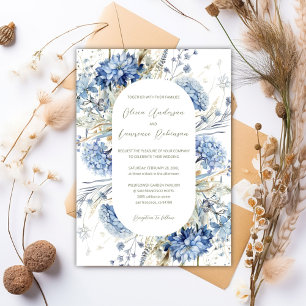 Boho Sage Dusty Blue Wildflowers QR Winter Wedding Invitation