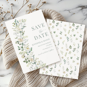 Boho Sage Eucalyptus Floral Wreath Save The Date Invitation
