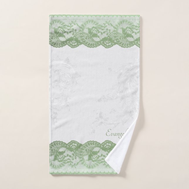 Boho Sage Faux Lace Personalised Hand Towel (Hand Towel)