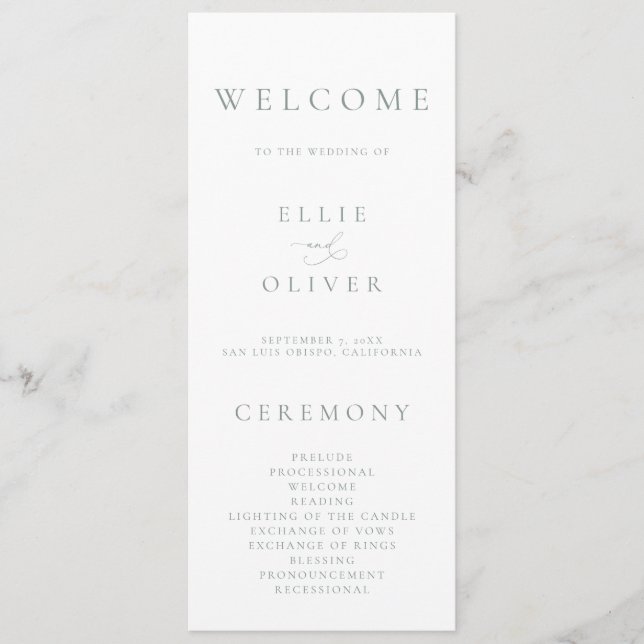 Boho Sage Green 1 Elegant Minimalist Wedding Program (Front)