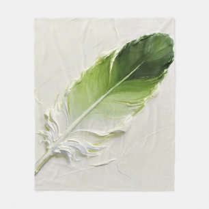 Boho Sage Green 3D Impasto Feather Oil Painting Fleece Blanket