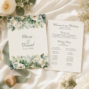 Boho Sage Green and Ivory Flowers Wedding Program