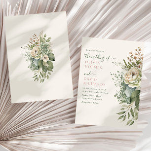 Boho Sage Green and Ivory Widlflowers Wedding Invitation