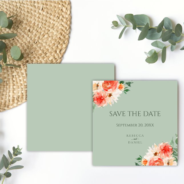 Boho Sage Green and Orange Flowers Wedding Save The Date (Creator Uploaded)