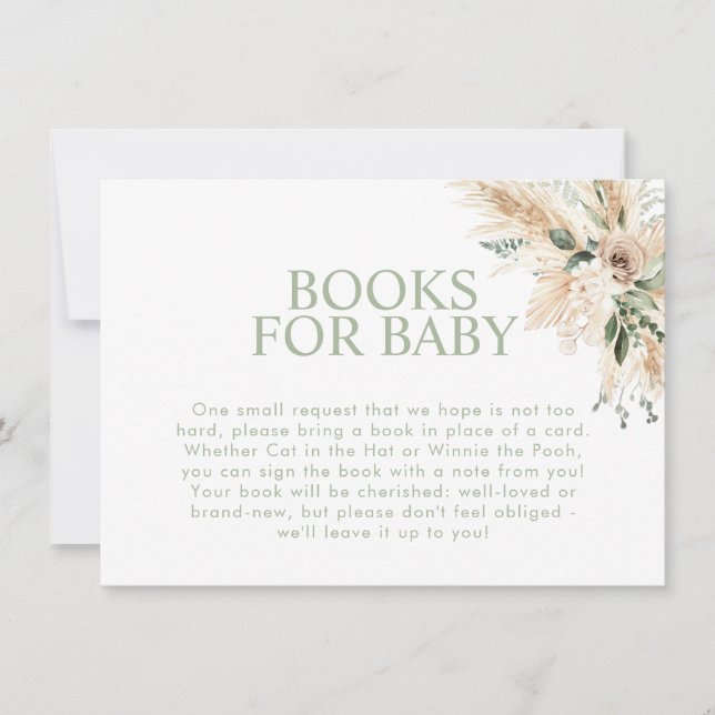 Boho Sage Green Baby Shower Book Request Card (Front)