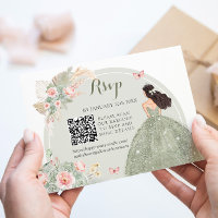 Boho Sage Green Blush Pink Royal Quinceañera QR