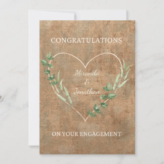 Boho Sage Green Botanical Heart Engagement Card 