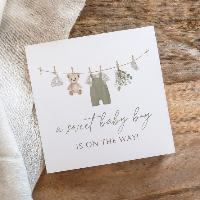 Boho Sage Green Boy Baby Clothes Baby Shower Napkin (Creator Uploaded)