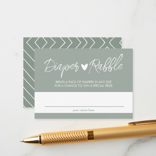Boho Sage Green Diaper Raffle Enclosure Card (Front/Back In Situ)