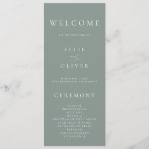 Boho Sage Green Elegant Minimalist Wedding Program