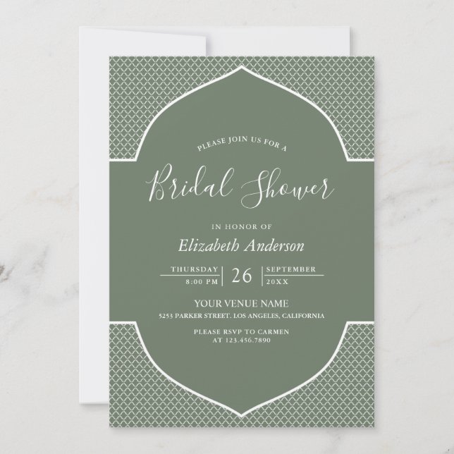 Boho Sage Green Ethnic Indian Arch Bridal Shower Invitation (Front)