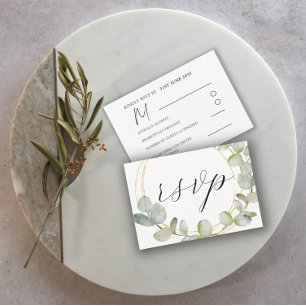 Boho Sage Green Eucalyptus & Gold Wedding RSVP Card