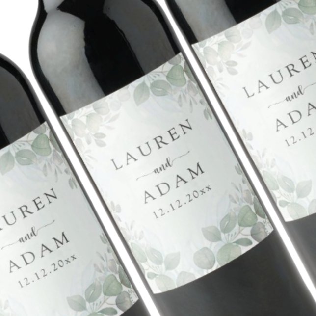 Boho Sage Green Eucalyptus Monogram Wedding Wine Label (Creator Uploaded)