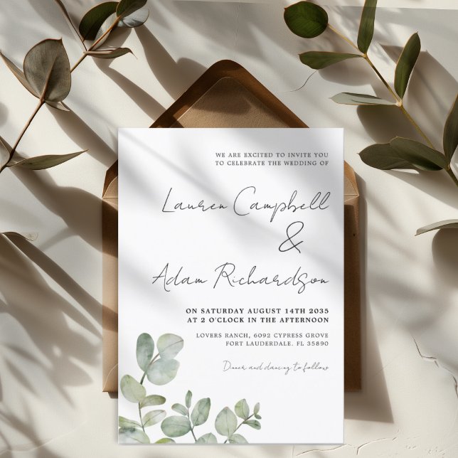 Boho Sage Green Eucalyptus Watercolor Wedding  Invitation (Creator Uploaded)