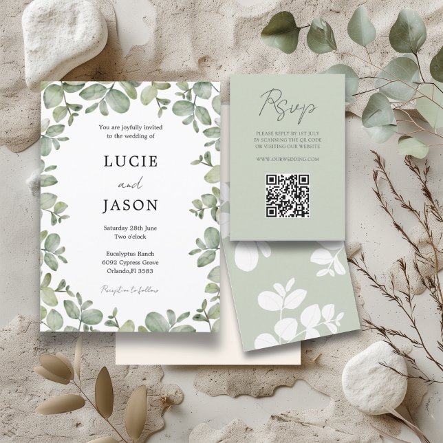Boho Sage Green Eucalyptus Watercolor Wedding Invitation (Creator Uploaded)