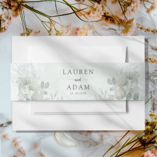 Boho Sage Green Eucalyptus Wedding  Invitation Belly Band