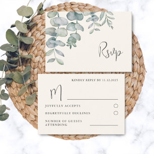 Boho Sage Green Eucalyptus Wedding RSVP Card