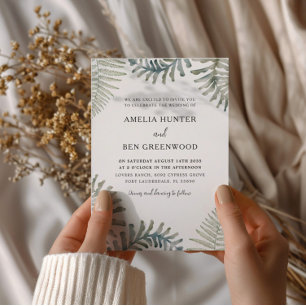 Boho Sage Green Fern Watercolor Wedding  Invitation
