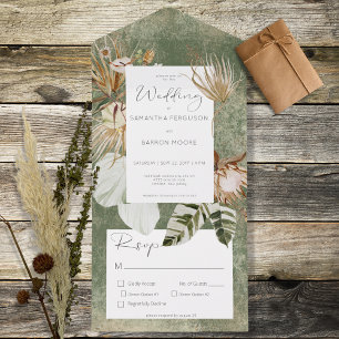 Boho Sage Green Floral Grass Dinner All In One Invitation