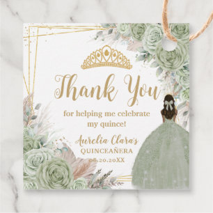 Boho Sage Green Floral Pampas Quinceañera Princess Favour Tags