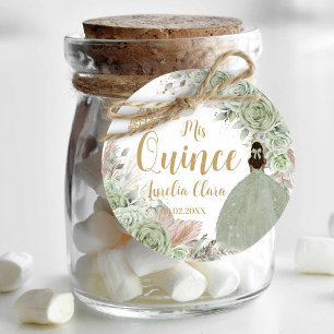 Boho Sage Green Floral Pampas Quinceañera Princess Favour Tags
