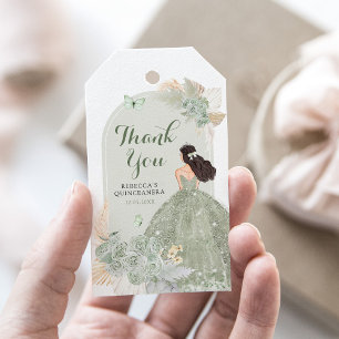 Boho Sage Green Floral Quinceañera Thank You Gift Tags