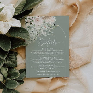 Boho Sage Green Floral Wedding Details Enclosure  Card