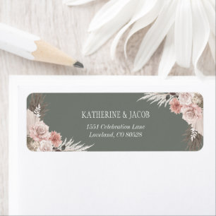 Boho Sage Green Floral Wedding Return Address Label