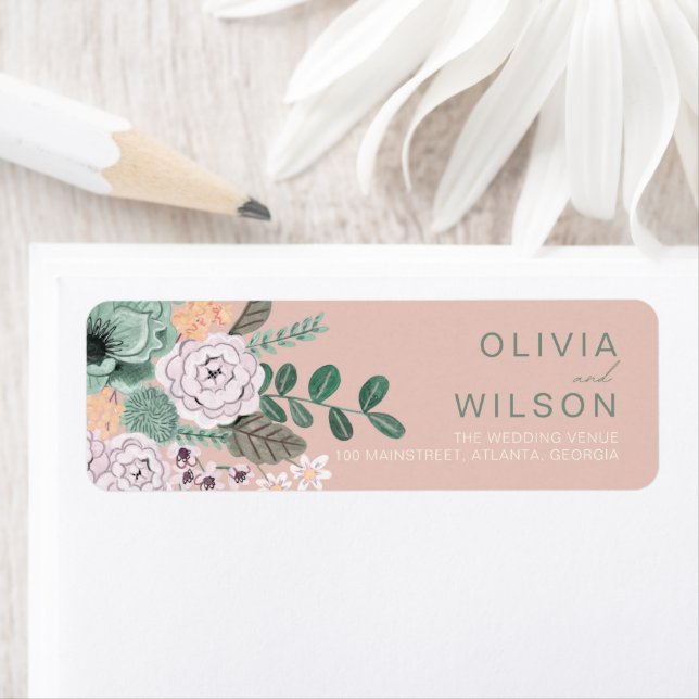 Boho Sage Green Floral Wedding Return Address Label (Insitu)
