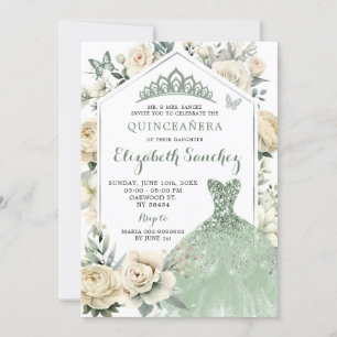 Boho Sage Green Ivory Quinceañera Royale Invitation