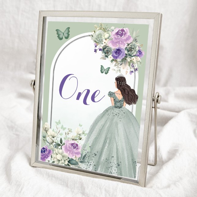 Boho Sage Green Lilac Floral Quinceañera Table Number (Creator Uploaded)