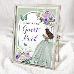 Boho Sage Green Lilac Roses Mis 15 Años Guest Book