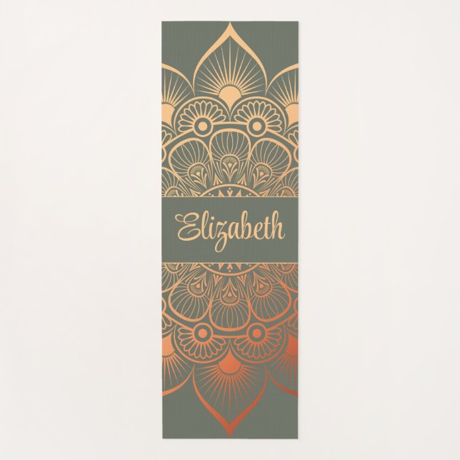 Boho Sage Green Mandala Custom Name Yoga Mat (Front)